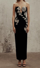 Sequin Cut Out Corset Midi Dress In Black